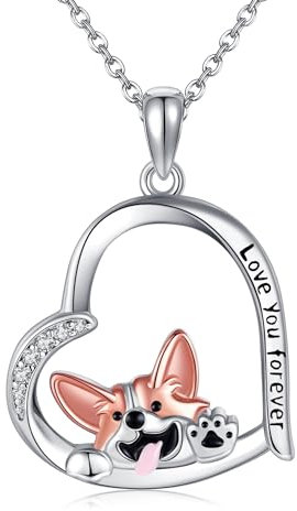 Corgi Halskette S925 Sterling Silber Corgi Hundeketten für Frauen Mädchen, Corgi Hunde Schmuck Geschenke für Corgi Liebhaber
