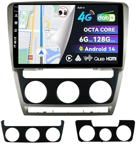 BXLIYER | Eingebaut 4G LTE & DAB | Android 14 QLED Autoradio für Skoda Octavia (2007-2009) |6G+128G | Carplay & Android Auto | Kamera + MIC | Dual Band WiFi Lenkradsteuerung | 10.1 Zoll 8-Core 2 Din