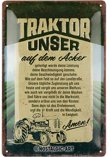 Nostalgic-Art Retro Blechschild, 20 x 30 cm, Traktor Unser – Geschenk-Idee für Traktor-Fans, aus Metall, Vintage Design mit Spruch, Blechschilder Sprüche