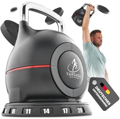 YARDAGO Flexi-Kettlebell 2 bis 20 kg Verstellbar für Krafttraining, Crossfit & Ganzkörpertraining - Platzsparende Kettlebell Verstellbar Homegym, Pilates Full-Body-Workout Kugelhantel Set