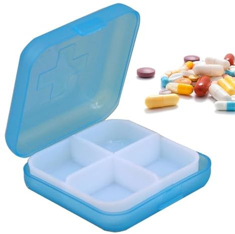 Pillen-Organizer, quadratisch, quadratisch, Pillenbox, Organizer für tägliche Reise-Pillen, Medikamenten-Aufbewahrungsbox, Reise-Pillen-Organizer, Vier-Ring-Etui