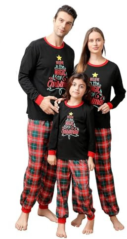 Weihnachten Pyjama Set für Familie, Schlafanzug Lange Ärmel Tops+Plaid Hosen Nachtwäsche Outfit Set für Damen Herren Jungen Couple(Herren,M)