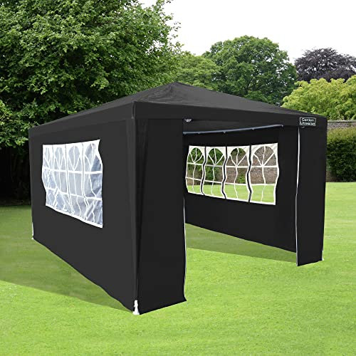 Gazebo 3m x 4m in Black with 4 Side Walls by Garden Universe Steel Frame Marquee Canopy Party Tent GAZ03-Black-Amz (We do not ship to CI or IOW.)