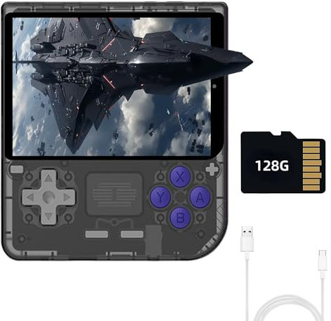 Consola de Juego Retro de Mano para Powkiddy V10, Compatible con Simuladores 3D de 64-bit y Sistema de Código Abierto,Tarjeta TF de 64G Incorporada 10000 Juegos, Pantalla IPS de 3.5in (Negro 128G)