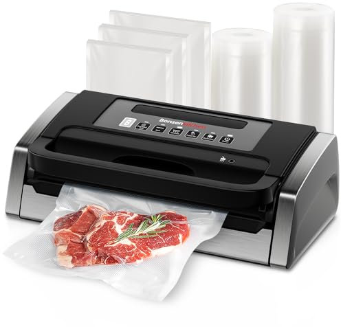 Bonsenkitchen Machine Sous Vide Alimentaire, Puissante et Silencieuse, Technologie Globefish pour un Travail Continu, Conception avec Poignée Verrouillée, Cutter Intégré,gris