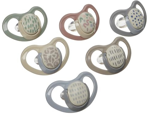 Vital Baby 6 Pack Airflow Dummies, 0-6m+ | Skin-Friendly, Steriliser Case | Open airflow shields help protect delicate skin, with symmetrical teats, day and night designs and a steriliser box.