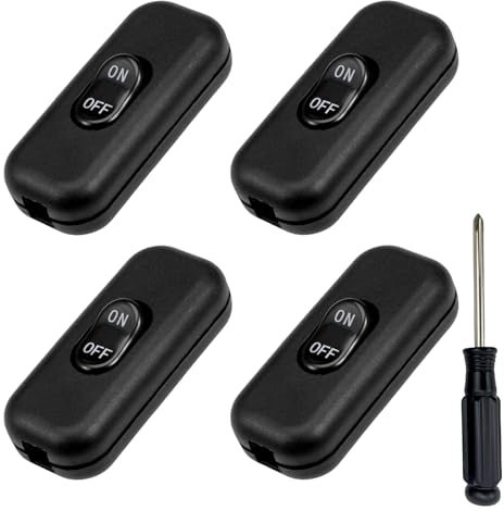 4 Stück Zwischenschalter 6A 250V Schnurschalter 2-3 Polig Kabelschalter Wippschalter Inline Schalter für Tischlampe Nachttischlampe Kleingeräten Lampen (Schwarz)