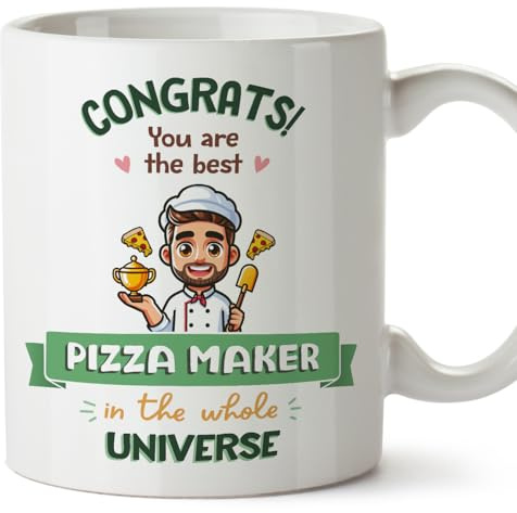 MUGFFINS Pizza Maker Man Mug - in English - Best in Universe Trophy - Funny Gift for Colleagues - Ceramic 11oz Mug