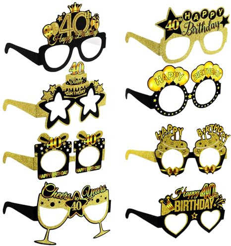 Grevosea 8 Pcs Birthday Party Eyeglasses, 40th Birthday Paper Sunglasses Decoration Happy Birthday Photo Booth Props Supplies for Her Birthday Party Girls Women Party Favors Decors Gift