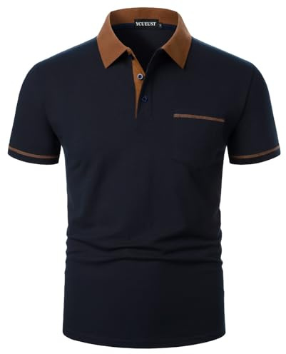 YCUEUST Men's Cotton Short Sleeve Polo Golf Casual T-Shirt Top with Real Pocket Blue XL