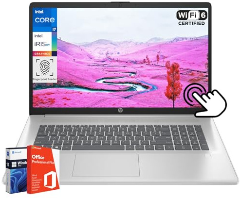 HP 17 Business Laptop with Intel 10-Core i7-1355U Touchscreen (up to 5GHz), Microsoft Office Pro Lifetime, 64GB RAM, 2TB SSD, WiFi 6, Bluetooth 5.3, Windows 11 Pro, incl
