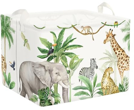 Clastyle Tropical Jungle Animals Baby Laundry Hamper Palm Tree Clothes Kids Storage Basket Collapsible Boys Girls Toy Box for Nursery Room, Giraffe, 40 * 30 * 30 cm