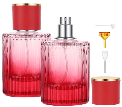 Segus Perfume Bottle Refillable Spray, 2 Pcs 50ml Glass Perfume Atomiser, Empty Spray Bottles, Leakproof and Portable, for Handbag and Luggage (Gradient Red)