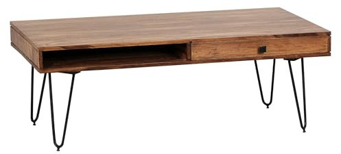 BAGLI Table basse en bois massif Sheesham 110 cm de large Table de salon design pieds en métal Style maison de campagne
