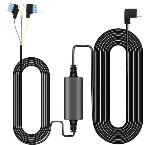 Kit Cablaggio Dashcam USB-C, Porta di Tipo C Dash Cam Hardwire Kit 12V/24V a 5V/2.5A Auto Cavo di Ricarica Kit con Protezione da Bassa Tensione