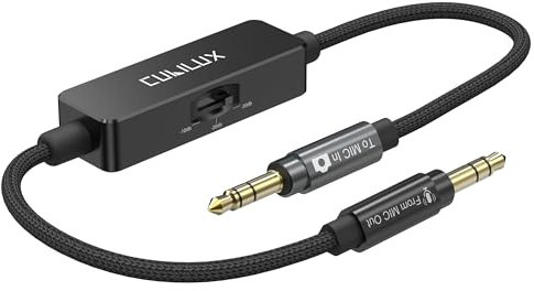 Cubilux 3.5mm TRS Line to Microphone Attenuator Cable, 3-Level Switchable (-10dB/-20dB/-30dB) Stereo Audio Adapter Cord for DSLR Camera, Camcorder, 1 Feet