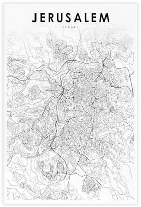 QOGDAF Leinwandposter mit Jerusalem-Israel-Karte, Wandkunst, Dekordruck, Gemälde für Wohnzimmer, Schlafzimmer, Dekoration, 30 x 45 cm