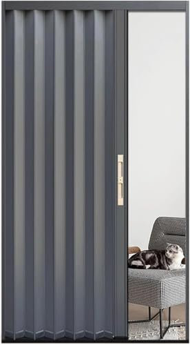 Puerta interior plegable gris con cerradura, sistema de pantalla magnética de privacidad para divisor de habitación/entrada (interior/exterior) - 76 x 203 cm