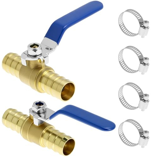 QWORK® 2 Stück 19mm Messing Kugelventil, Kugelhahn Absperrventil mit 4 Klemmen, Ideal für Wasseraufbereitung, Heizungsanlagen & Druckluftsysteme