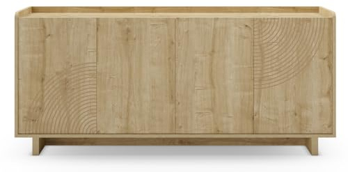 PEGANE Meuble TV, Meuble de Salon avec 4 Portes Aspect Bois Coloris chêne - Longueur 180 x Profondeur 40 x Hauteur 80 cm