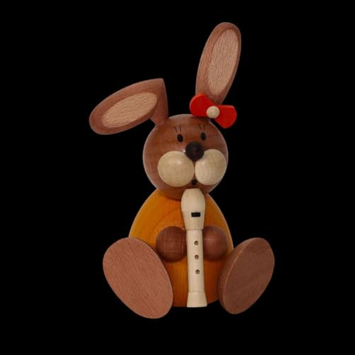 Kunsthandwerk Ullrich Osterfigur Osterhäsin sitzend mit Flöte BxHxT 7x11x7cm NEU Osterhase Häsin Flöte Musik Figur Frühling Holzkunst