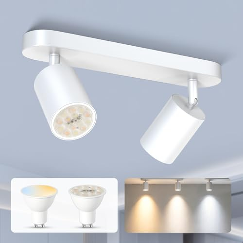 ALUSSO LED Deckenstrahler 2 flammig inkl. GU10 Leuchtmittel | 5W, 1200lm, 3CCT, Abnehmbarer GU10 Wandstrahler, Weiß, 1er Set
