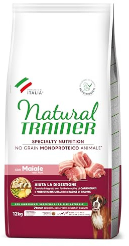 Natürliches Trainer Sensitive No Grain Monoproteinfutter für mittelgroße und mittelgroße Hunde mit Schweinefleisch und Kartoffeln, 12 kg