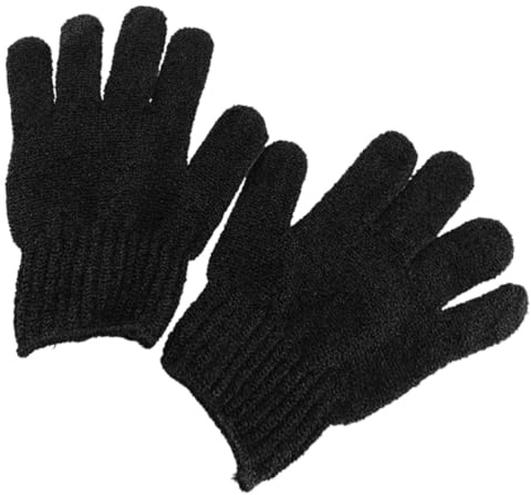 Exfoliating Shower Gloves Pair, Sturdy Acrylic Fibers, Bath Body Scrubbing | Black Bathing Accessories for Adults, Removes Dead Skin Cells, Supports Circulation, Suitable for Regular Washing Routines