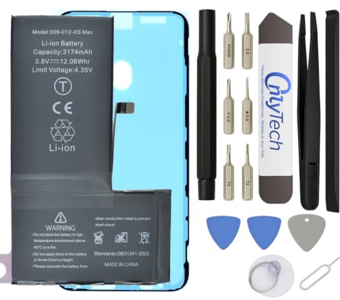 OnlyTech - Batteria di ricambio Premium per iPhone XS Max - Capacità 3174 mAh, qualità identica (Chip TI) - Kit 15 Strumenti e adesivo schermo inclusi