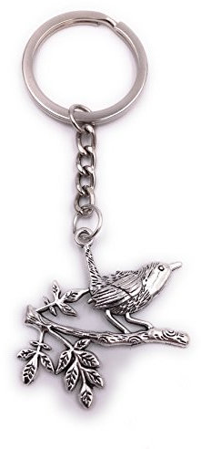 H-Customs Vogel auf dem Ast Schlüsselanhänger Anhänger Silber aus Metall