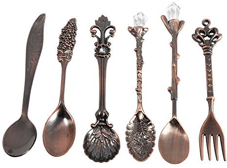 6Pcs Vintage Zinklegierung Mini Löffel Gabel Eislöffel Retro Fruchtgabel Küchengeschirr Löffel Gabel Set