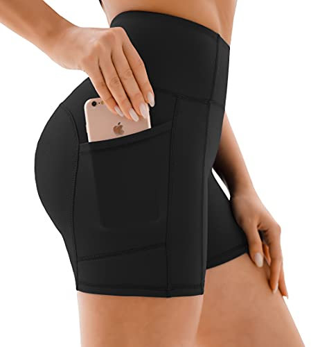 Persit Sporthose Damen Kurz Radlerhose - Sport Leggins Yoga Shorts Sommer Kurze Leggings Laufhose Schwarz-XS