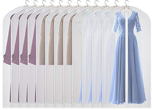 Univivi Hanging Garment Bags, 60 inch Suit Bags for Storage (Set of 12), PEVA Moth-Proof Breathable Dust for Long Dress Wedding Dress Bag, Clothes Covers for Coats, Suits, Gowns (60cm*152cm)