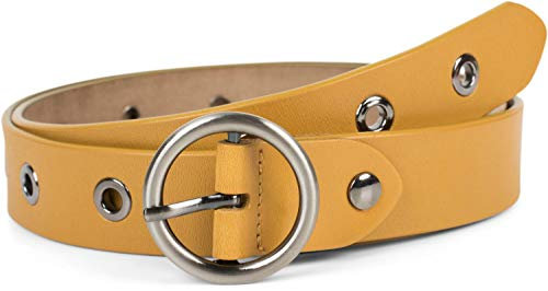 styleBREAKER Damen Leder Gürtel mit Nieten und glänzender Oberfläche, Echtleder, kürzbar 03010103, Größe:90cm, Farbe:Curry