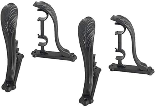 TEJATAN - Double Curtain Rod Brackets Vintage Design - (Set of 4 (2 Pairs), Black)