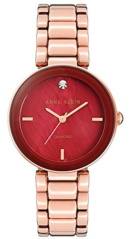 Anne Klein - Orologio da polso da donna, con vero diamante sul quadrante, Oro Rosa/Borgogna