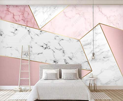 MIWEI Wallpaper Papier Peint Panoramique Marbre Géométrique Rose Abstrait Papier Peint Nature Intissé Murale Chambre Salon（350cmX256cm）