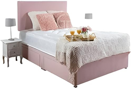 GHOST BEDS Prague Divan Bed Set + 10 Memory Sprung Mattress + Free 20 Headboard AVAILABLE (Pink Plush Velvet, 4FT6 DOUBLE)