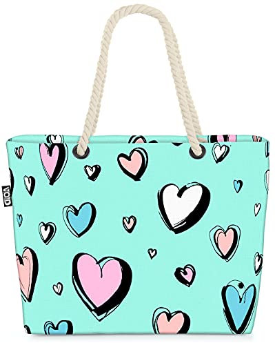 VOID Comic Herzen Liebe Strandtasche Shopper 58x38x16cm 23L XXL Einkaufstasche Tasche Reisetasche Beach Bag