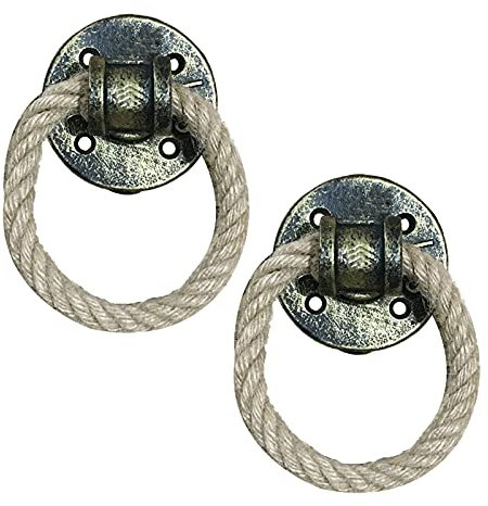 2 pièces Poignée en fer forgé de corde de chanvre vintage poignées de porte en bois Boutons de d'armoire Poignet de porte coulissante,tiroir anneau de traction (Golden bronze)