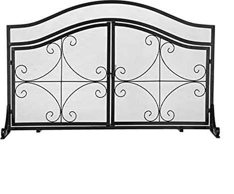 TANYTAO-SHOP Kaminschirm Kaminschirme Schwarz mit magnetischer Doppeltür mit Diamantmuster Grill Wohnzimmer Dekoration Schmiedeeiser Kamin Bildschirm Feuerfunkenschutztor für Wohnzimmer Wohnkultur