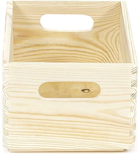 GT Prospect Wooden Storage Box Crate Solid Chest Natural Pine Unpainted With Handles Toy Tool 30x20x14cm