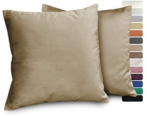 BEAUTEX Samt Kissenbezug 60x60 Cappuccino Kissenhülle Dekokissen 2er Set | verdeckter Reißverschluss, angenehme Haptik, verschiedene Größen, viele Farben, formstabil, langlebig, pflegeleicht