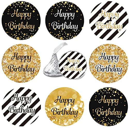 216Pcs Geburtstag Jubiläum goldene Hochzeit Sticker Jahrestag Etiketten Runder Aufkleber für Geschenk-Verpackung Gastgeschenk Hochzeit Mitgebsel Feier Party Dekoration (Happy)