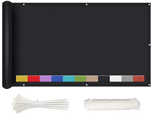 NKADNB Balkonsichtschutz 100x700cm Sichtschutz Balkonverkleidung Windschutz Sonnenschutz Balkon-Verkleidung, Für Balkongeländer Garten Mit Ösen Kabelbinder Und Kordel, Schwarz