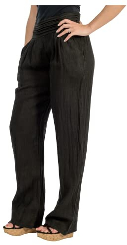 Malito – Damen Leinenhose mit Taschen – Stoffhose einfarbig – Leichte Sommerhose für warme Tage & Strand – Freizeithose für Frauen 2727 (Schwarz | Größe S)