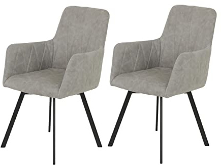 Hela Tische, 2er Set Drehstuhl, Armlehnenstuhl, Esszimmerstuhl Gesa, Microfaser Grau, Metallgestell Schwarz, 360° drehbar