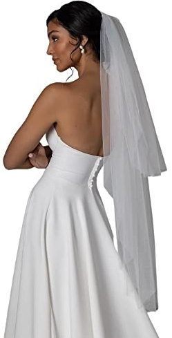 bamutech Hochzeits-Accessoire V25 Kurzer Schleier Brautschleier 2-lagig Zweistufiger minimalistischer Hochzeitsschleier mit Rouge Hochzeitsschleier Kurze Bräute 2022 Accessor (Color : Ivory)