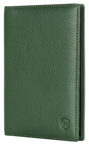 VON HEESEN® Reisepasshülle Leder Etui mit RFID-Schutz - Passhülle Passport Reisepass Mappe Hülle Organizer - Reiseorganizer für Damen & Herren (Grün)