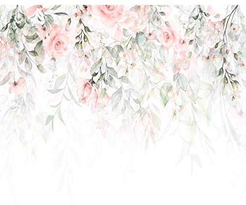 decomonkey - Papier Peint Panoramique Adhésif Fleurs Rose 245x175 cm - Stickers Muraux Autocollant - Marron vert gris - Couleurs fleurs nature plantes roses tendances fleurs fraîches